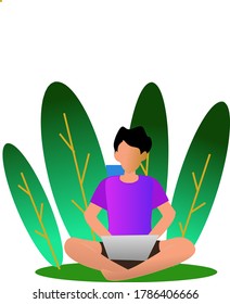 a man with a laptop and his work. Vector