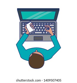 man with laptop icon cartoon vector illustration graphic design