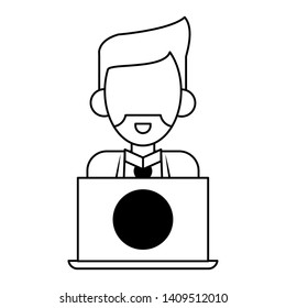 man with laptop icon cartoon vector illustration graphic design