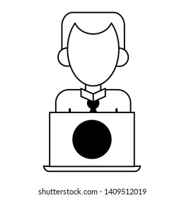 man with laptop icon cartoon vector illustration graphic design
