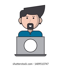 man with laptop icon cartoon vector illustration graphic design
