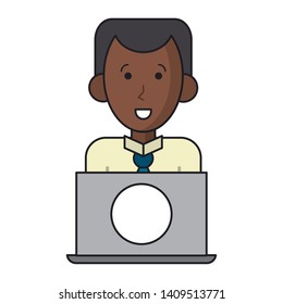 man with laptop icon cartoon vector illustration graphic design