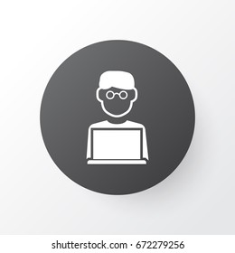 Man With Laptop Icon Symbol. Premium Quality Isolated Programmer Element In Trendy Style.