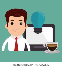 man laptop idea coffee