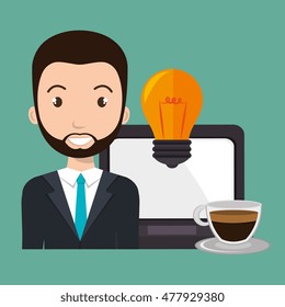 man laptop idea coffee