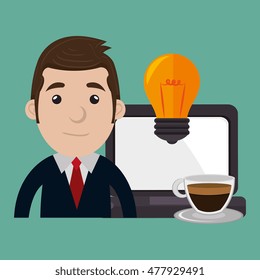man laptop idea coffee