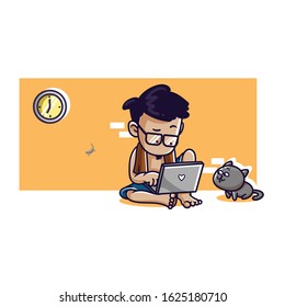 A man with laptop illustration. file vectore editable