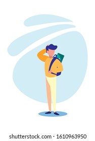Man with laptop inside bag design, Digital technology communication social media internet web and device theme Vector illustration