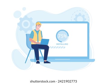man con portátil instalar software actualización de software concepto de tendencia ilustración plana