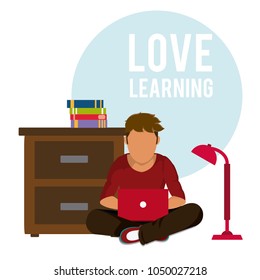Man with laptop learning online
