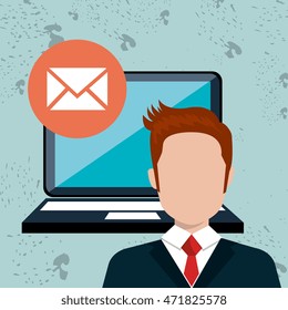 man laptop message web vector illustration design