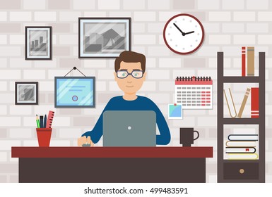 Man With Laptop In Modern and Stylish Workspace