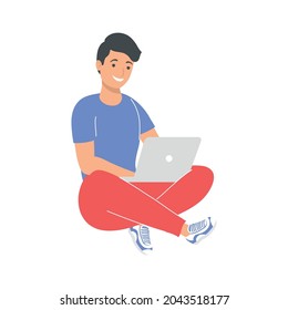 man with laptop on white background