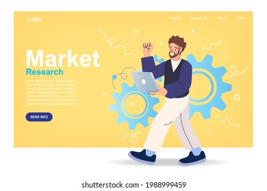 Man with a laptop on yellow background. Technology and internet. Employee Appear from Laptop. Human Resource Management. Office work and remote work. Vector flat cartoon illustration concept.