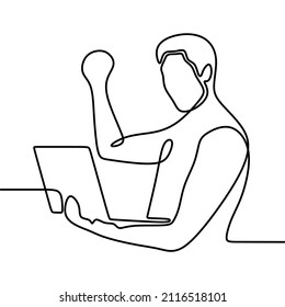 man and laptop online continuous drawing single line art