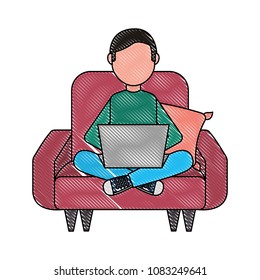 man with laptop in sofa character