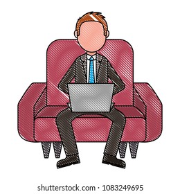 man with laptop in sofa character