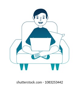 man with laptop in sofa character