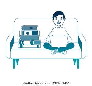 man with laptop in sofa character