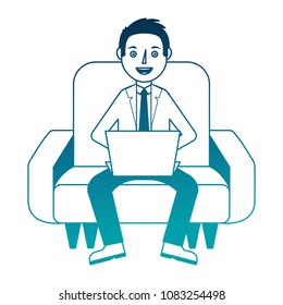 man with laptop in sofa character