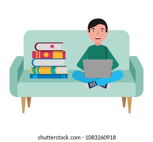 man with laptop in sofa character