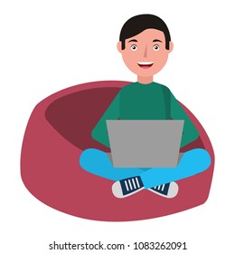 man with laptop in sofa character