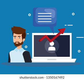 man with laptop and speech bubble