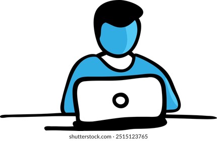 Homem e laptop - desenho simples simbólico (vetor)