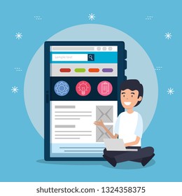 man with laptop and tablet website office strategy