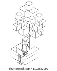 man with laptop in the tree isometric avatar character