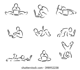 man with laptop in various poses