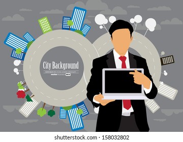 Man with laptop. Vector illustration