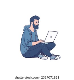 Man with laptop, vector illustration 