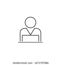 Icono de línea vectorial del portátil principal en blanco