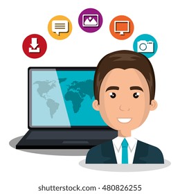man laptop web online isolated