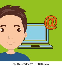 man laptop wifi at vector illustration graphic