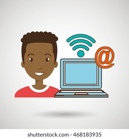 man laptop wifi at vector illustration graphic