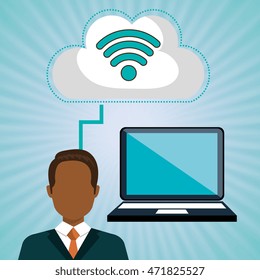 man laptop wifi vector illustration design