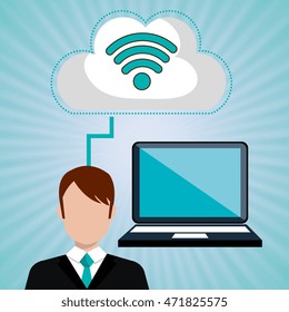 man laptop wifi vector illustration design