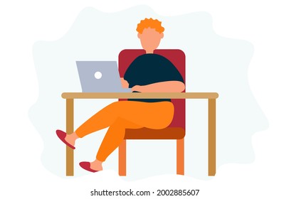 man with laptop working from home sitting on the desk at home