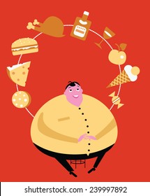 man with a large weight is hungry vector