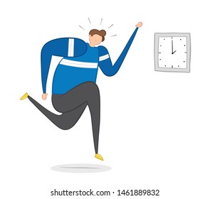 The man is late and running, hand drawn vector illustration. Color outlines and colored.