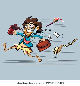 Man late for work. man running fast. Late for work situation. 