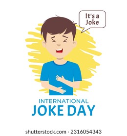 Man laugh out loud at jokes vector illustration. International joke day celebration flat poster