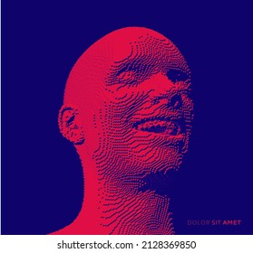 Man laughin. Men being in high spirit. Model of face. People and emotions concept. Voxel art. 3D vector illustration.