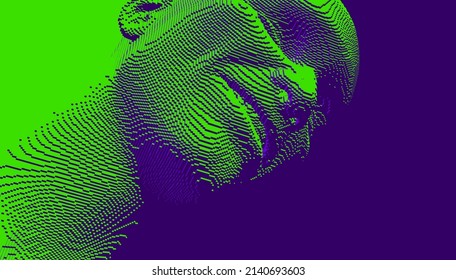 Man laughin. Men being in high spirit. Model of face. People and emotions concept. Voxel art. 3D vector illustration.