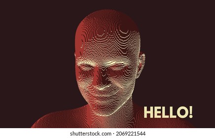 Man laughin. Model of face. People and emotions concept. Voxel art. 3D vector illustration.