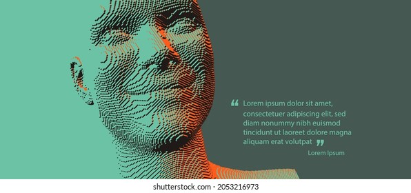 Man laughin. Quoted text. Person leaving comment.  People and emotions concept. Voxel art. 3D vector illustration for presentation, social media or print purpose. 