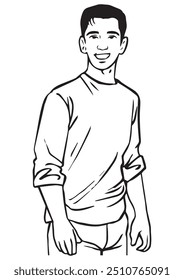 A man laughing facing the camera. Illustration in black and white and vector format. This illustration is not an AI Generated content.