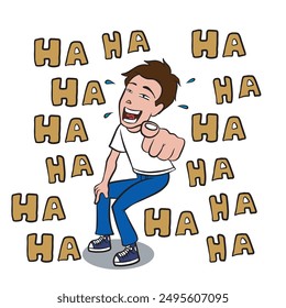 Man laughing a lot with onomatopoeia of laughter.